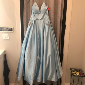 Sherri Hill Light Blue Satin Ball Gown Prom Dress